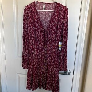 American Rag Burgundy Floral Long Sleeve Dress